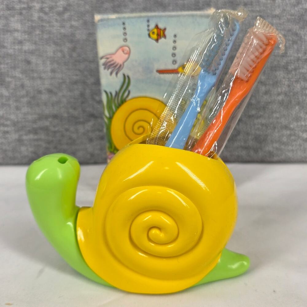 AVON VINTAGE 1970s SMILE‑N‑SNAIL TOOTHBRUSH HOLDER + 2 TOOTHBRUSH – NIB / NOS - Picture 5 of 9